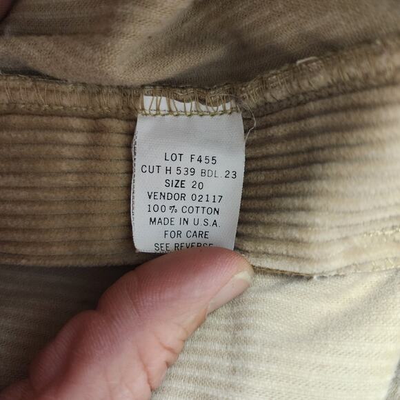 LL Bean Corduroy Pants Womens 20 Beige Tan Pleated Taper Vintage Made in USA - Picture 8 of 15